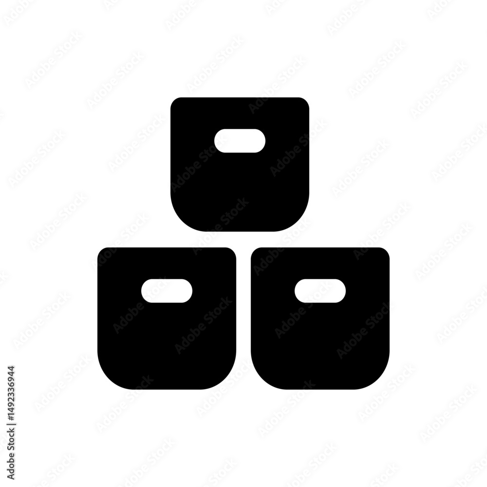 Poster a stack of three black square boxes with rounded corners and handle holes arranged vertically center