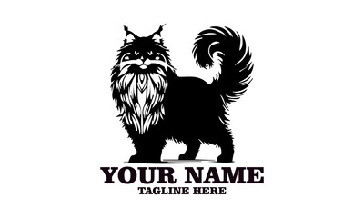 cat maine coon silhouette vector illustration, cat maine coon logo icon and cat maine coon cute vector design