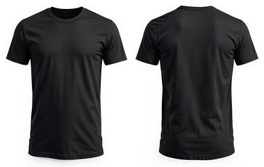 Front and back view of a plain black t shirt isolated on a white background for apparel mockup