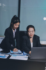 Teamwork with business people analysis cost graph on desk at meeting room. double exposure successful teamwork,business planning concept.