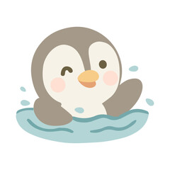 Cartoon Penguin Swimming and Waving