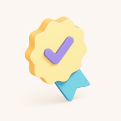 3D Verified Badge Icon with Check Mark for Approval and Certification