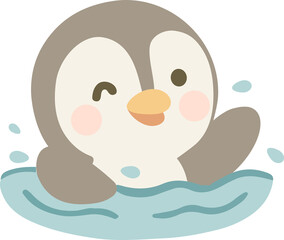 Cartoon Penguin Swimming and Waving animal