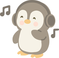 Penguin Listening to Music with Headphones cartoon