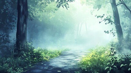 Misty forest path illustration
