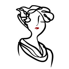 single line female character face black and white