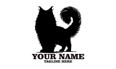 cat maine coon silhouette vector illustration, cat maine coon logo icon and cat maine coon cute vector design
