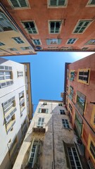 Looking Up Between Old European Apartment Buildings
