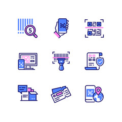 Barcodes and QR codes - modern line art style icons set