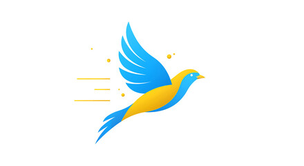 Fototapeta premium Abstract minimalist illustration of a bird in flight, dynamic composition in yellow and blue vector style