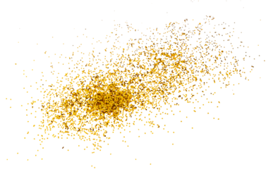 Gold glitter confetti, Sparkling Golden dust particles. Gold sparkles with glowing golden particles, a graphic overlay element isolated on a transparent background