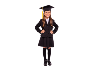 Full length body size view of her she nice attractive diligent clever smart intelligent cheerful cheery confident pre-teen girl student isolated over light white grey background