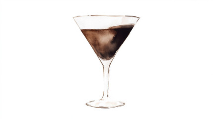 Martini Espresso alcoholic cocktail watercolor PNG isolated painting. Art deco layered coffee drink in beautiful glass. Design for menu of a bar, restaurant, caf&eacute; or party invitation.