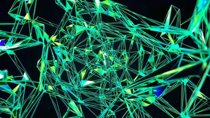 Abstract rotating green glass structures forming digital tunnel pattern, futuristic geometric animation with cyber aesthetic and transparent crystalline surfaces - Powered by Adobe