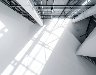Obraz premium Abstract architectural interior with light and shadow patterns in monochrome