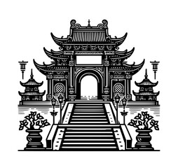 Temple Gate Vector Black Silhouette