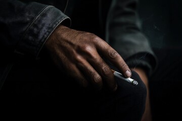 Closeup of hands holding cigarette urban setting detailed image dark environment intimate view smoking culture