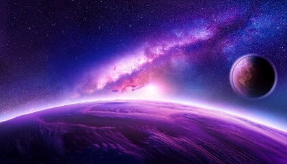 Obraz premium abstract starry space purple with shining star dust and nebula realistic galaxy with milky way and planet background