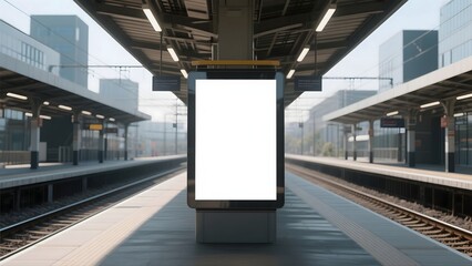 a blank billboard on a train station platform