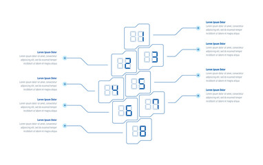 infographic template with electronic numbers. eight steps infographic template. infographic template for business, education, technology world