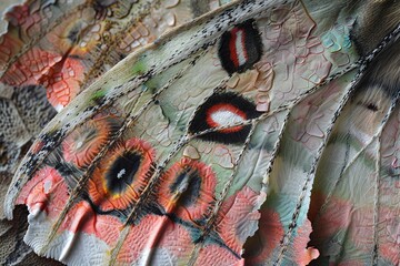 Macro Photograph of a Colorful Moth Wing Under Magnification with Iridescent Patterns and Textures Varient 3