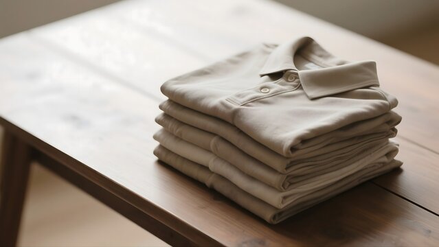 A stack of folded polo shirts