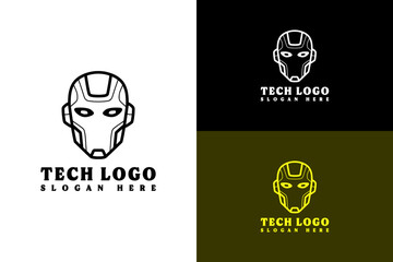 robot face with eyes and lines illustration, minimalist, icon, vector logo for automation, internet of things, database, artificial intelligence, machine learning, fintech, tech, and more