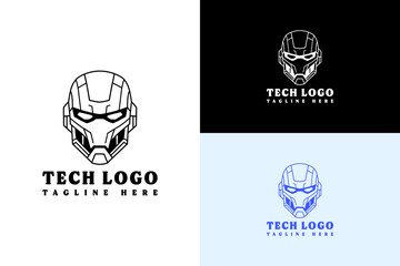 vector illustration of robot face with thin lines, icon, minimal, logo for automation, artificial intelligence, robotic, data center, machine learning, internet of things, tech, and more