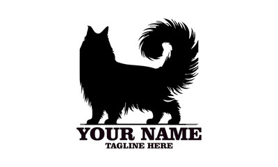 cat maine coon silhouette vector illustration, cat maine coon logo icon and cat maine coon cute vector design