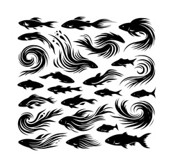Obraz premium Fish Stream Silhouette Underwater Art