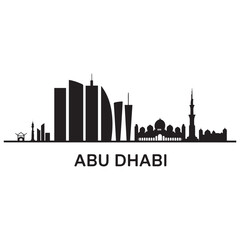 Obraz premium Abu Dhabi skyline horizontal banner. Black Abu Dhabi, United Arab Emirates. Vector template for your design. Vector black silhouette. with white background