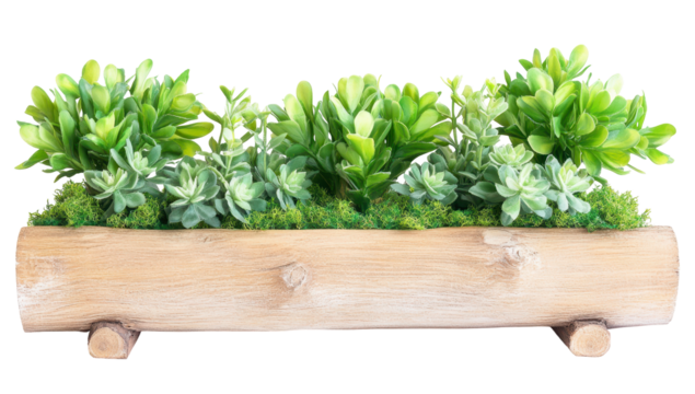 Wooden trough planter with succulents