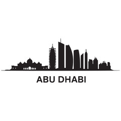 Fototapeta premium Abu Dhabi skyline horizontal banner. Black Abu Dhabi, United Arab Emirates. Vector template for your design. Vector black silhouette. with white background