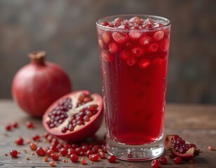 Fresh pomegranate juice smoothie with mint is a healthy fruit drink