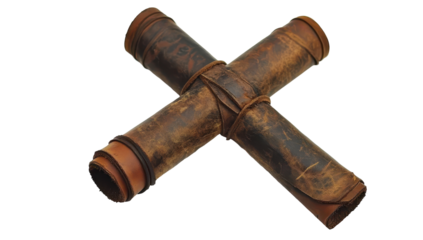 Two crossed leather scrolls, intricate design