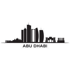 Fototapeta premium Abu Dhabi skyline horizontal banner. Black Abu Dhabi, United Arab Emirates. Vector template for your design. Vector black silhouette. with white background