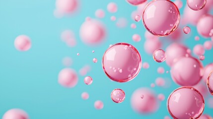 Beautiful Floating Pink Bubbles on a Soft Blue Background for Abstract and Colorful Designs