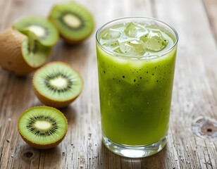 Fresh green kiwi juice, a healthy fruit drink in a glass