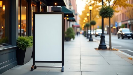 Blank sidewalk sign mockup restaurant advertisement outdoor display board for business promotion and marketing 