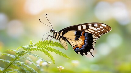 Obraz premium Detailed butterfly on fern soft natural light wildlife photography