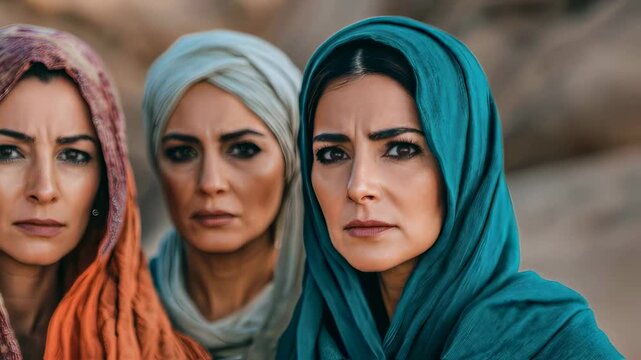 Women with covered heads, Jews, Arabs, peoples of the East. . Photo can be used for biblical and gospel topics of publications	