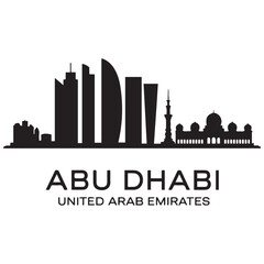 Abu Dhabi skyline horizontal banner. Black Abu Dhabi, United Arab Emirates. Vector template for your design. Vector black silhouette. with white background