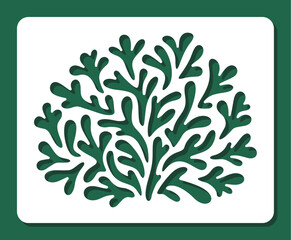 Stencil bush. Template for drawing a round plant with branches, leaves. Theme nature. Layout for plotter laser cutting of paper, fretwork, wood carving, metal engraving, cnc. Vector illustration.