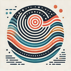 Fototapeta premium An abstract flat design of concentric circles symbolizing the ripple effect of life experiences, with a harmonious color palette and isolated on a white background.