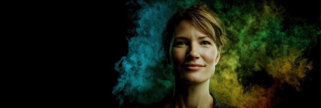 Female Developer Focused in Dual-Tone Fog is a professional-grade stock image suitable for editorial use, social storytelling, cultural representation, and marketing visuals.
