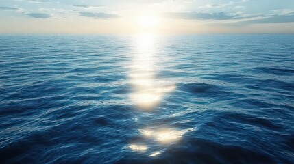 Obraz premium calm ocean under a partly cloudy sky with sunlight reflecting on gentle waves creating a peaceful and serene atmosphere