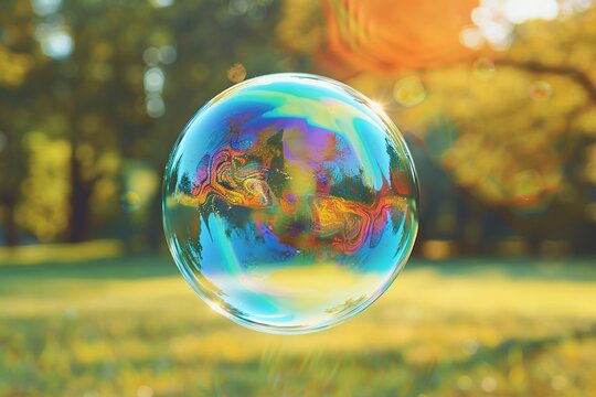 Macro Photograph of a Rainbow Colored Soap Bubble with Swirling Patterns and Vivid Colors Varient 3