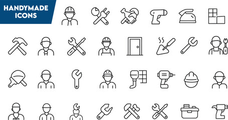 Set of Handymade Outline Icons – Editable Stroke, Linear Style Vector Collection