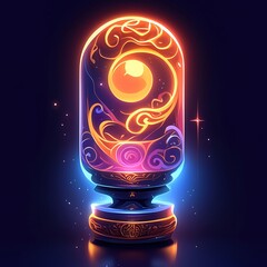 Luminous Golden Night Light: Abstract Commercial Background with Glowing Chinese-Inspired Game Icon. Neon-Illuminated Artistic Element on Dark Canvas for Poster Design, Banners, and Digital Media. AI-