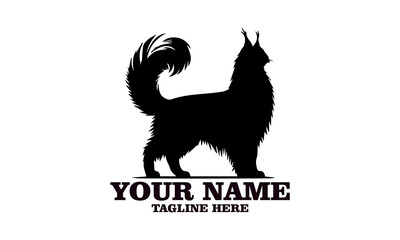 cat maine coon silhouette vector illustration, cat maine coon logo icon and cat maine coon cute vector design